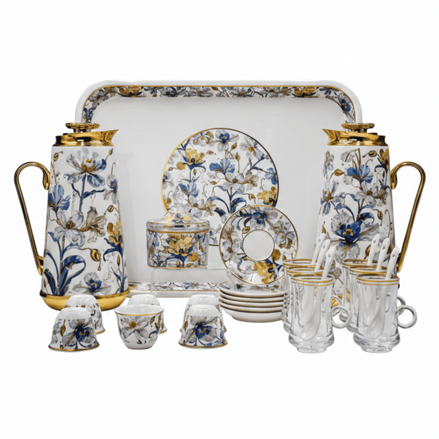 Mayflower White & Gold Elegant 29 - Piece Tea and Coffee Set with Blue Blossom Flower Design - Al Kabayel Discount CentreMayflower White & Gold Elegant 29 - Piece Tea and Coffee Set with Blue Blossom Flower DesignTea SetsMAYFLOWERAl Kabayel Discount Centre