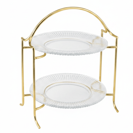 Meera 2-Tier Round Glass & Gold Metal Candy Tray | Elegant Serving Stand for Sweets, Dates & Desserts | 23×30 cm | Majlis & Home Entertaining - Al Kabayel Discount CentreMeera 2-Tier Round Glass & Gold Metal Candy Tray | Elegant Serving Stand for Sweets, Dates & Desserts | 23×30 cm | Majlis & Home EntertainingServing TrayMEERAAl Kabayel Discount Centre