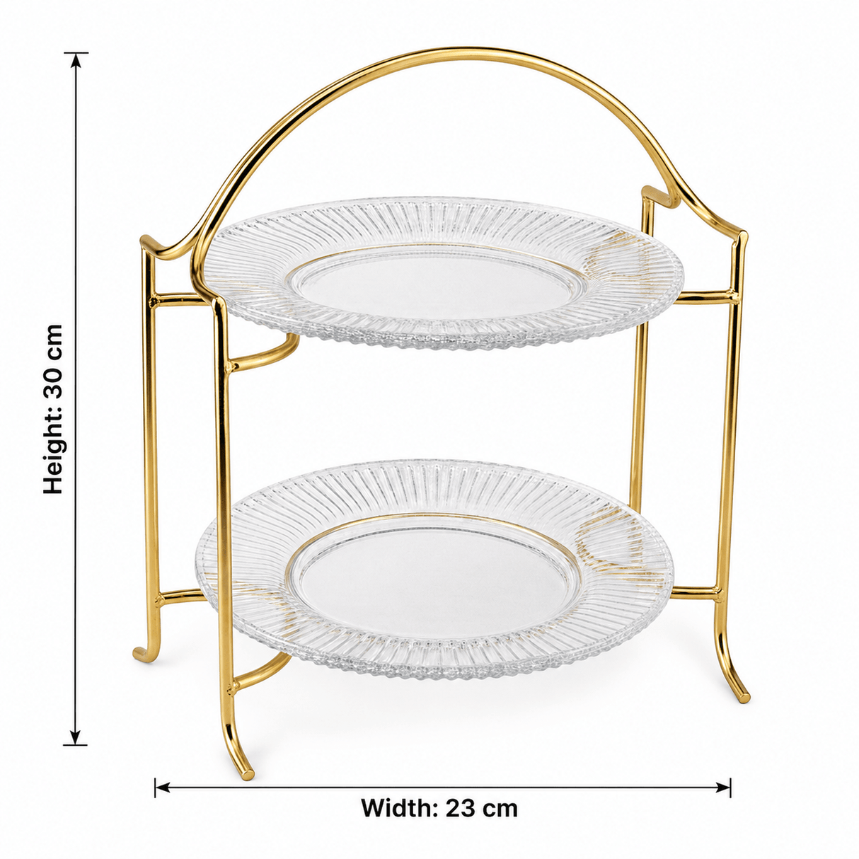Meera 2-Tier Round Glass & Gold Metal Candy Tray | Elegant Serving Stand for Sweets, Dates & Desserts | 23×30 cm | Majlis & Home Entertaining - Al Kabayel Discount CentreMeera 2-Tier Round Glass & Gold Metal Candy Tray | Elegant Serving Stand for Sweets, Dates & Desserts | 23×30 cm | Majlis & Home EntertainingServing TrayMEERAAl Kabayel Discount Centre