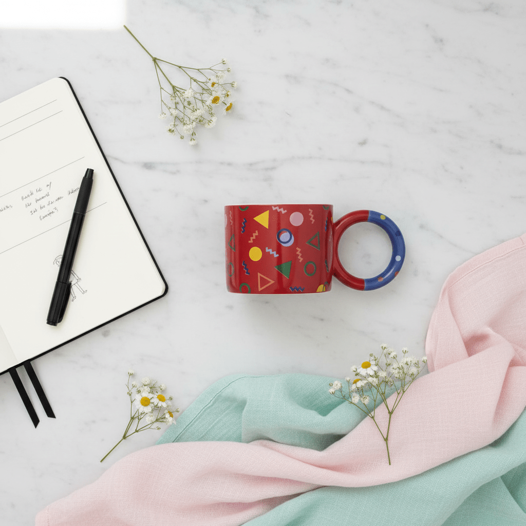 Memphis Geometric Ceramic Mug — 380ml | Bold Colorful Design with Circular Handle - Al Kabayel Discount CentreMemphis Geometric Ceramic Mug — 380ml | Bold Colorful Design with Circular HandleMugsAKDCAl Kabayel Discount Centre