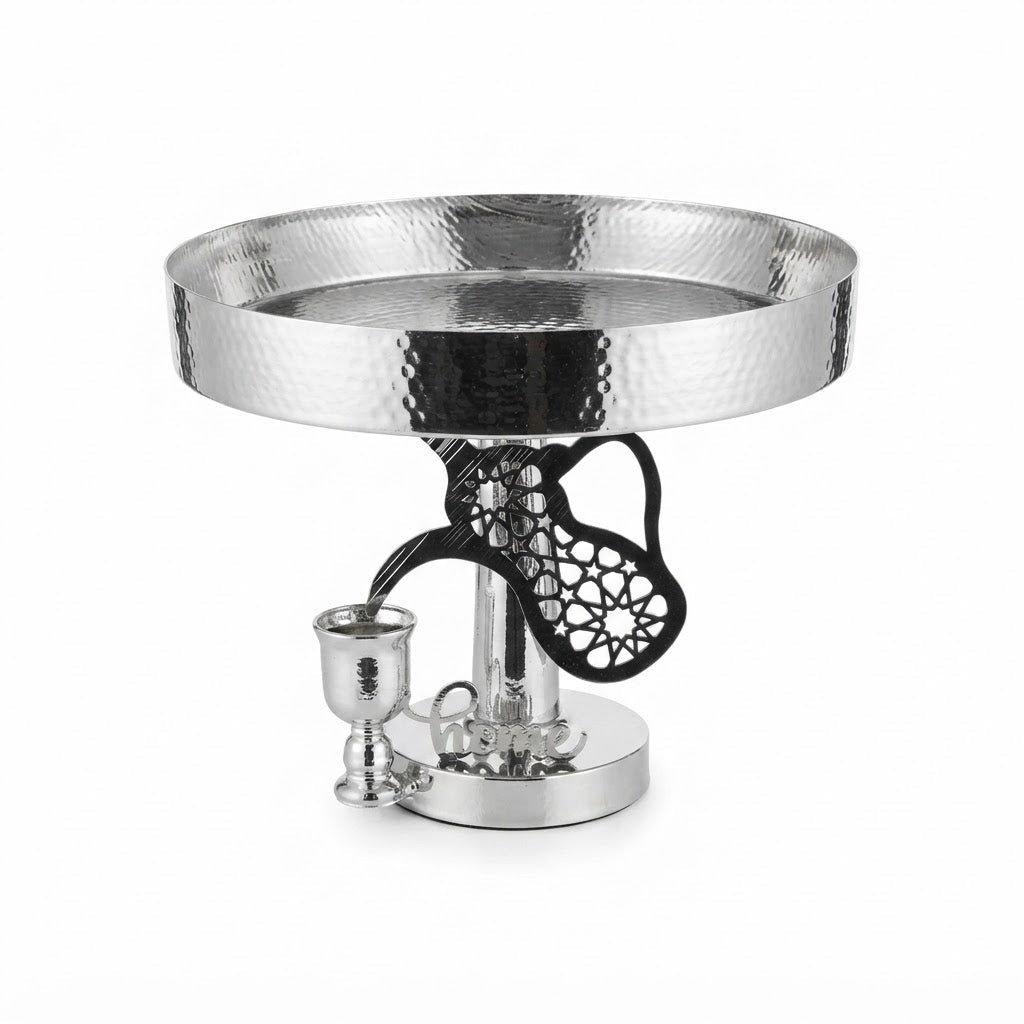 Metal Footed Candy Tray With Arabic Dallah & Oud Design – 20×25 cm - Gold / Silver - Al Kabayel Discount CentreMetal Footed Candy Tray With Arabic Dallah & Oud Design – 20×25 cm - Gold / SilverServing TraysAKDCAl Kabayel Discount Centre