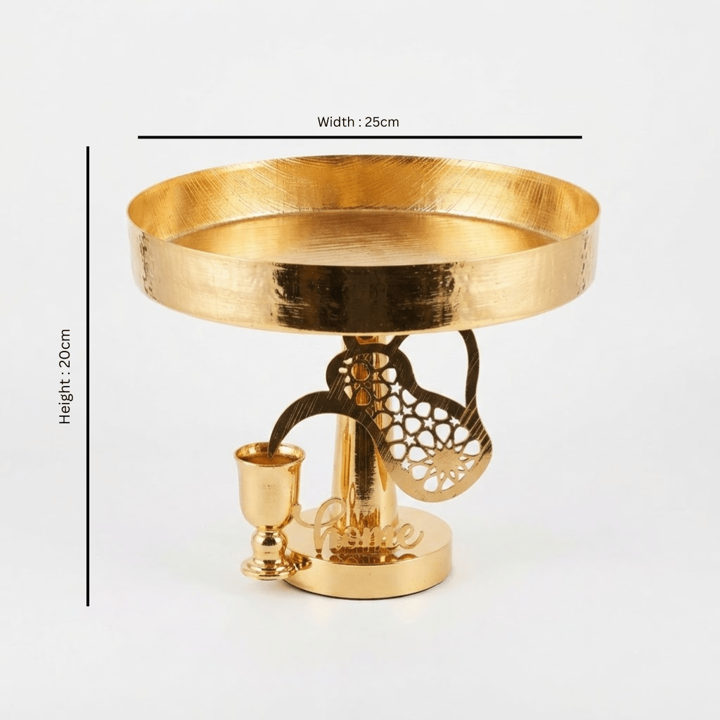 Metal Footed Candy Tray With Arabic Dallah & Oud Design – 20×25 cm - Gold / Silver - Al Kabayel Discount CentreMetal Footed Candy Tray With Arabic Dallah & Oud Design – 20×25 cm - Gold / SilverServing TraysAKDCAl Kabayel Discount Centre