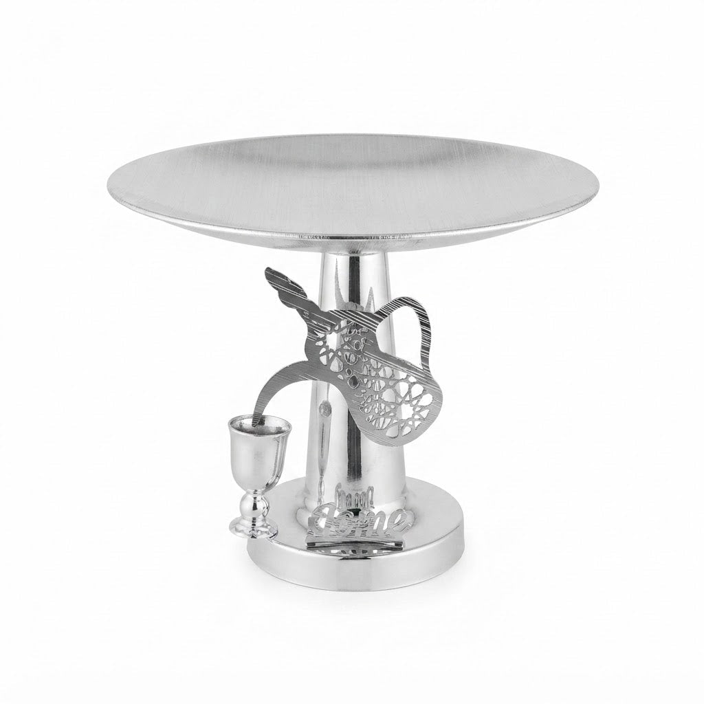 Metal Footed Candy Tray With Arabic Dallah & Oud Design – 25×30 cm - Gold / Silver - Al Kabayel Discount CentreMetal Footed Candy Tray With Arabic Dallah & Oud Design – 25×30 cm - Gold / SilverServing TraysAKDCAl Kabayel Discount Centre