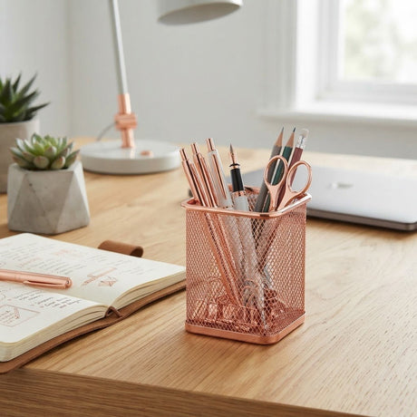 Metal Mesh Pen Holder - 10×8 cm - Rose Gold / Gold - Al Kabayel Discount CentreMetal Mesh Pen Holder - 10×8 cm - Rose Gold / GoldOrganizers & AccessoriesAKDCAl Kabayel Discount Centre