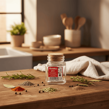 Metaltex Compact Clear Glass Storage Jar with Natural Wooden Lid for Spices, Herbs & Dry Foods – 100ml - Al Kabayel Discount CentreMetaltex Compact Clear Glass Storage Jar with Natural Wooden Lid for Spices, Herbs & Dry Foods – 100mlKitchen Utensils & GadgetsMETALTEXAl Kabayel Discount Centre