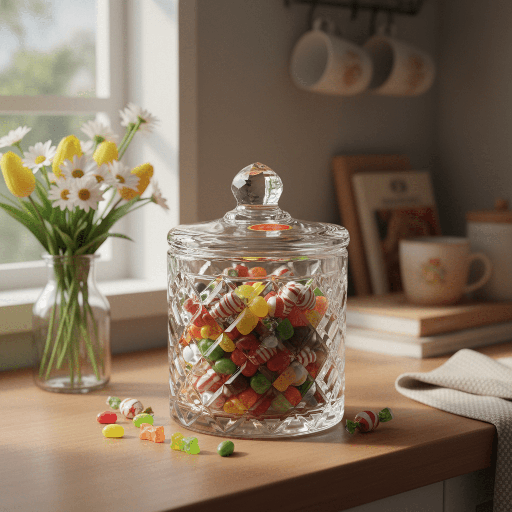 M.E.W Crystal Glass Candy Pot with Lid - 10.5×14.5 cm - Al Kabayel Discount CentreM.E.W Crystal Glass Candy Pot with Lid - 10.5×14.5 cmJars & Food SaversM.E.WAl Kabayel Discount Centre