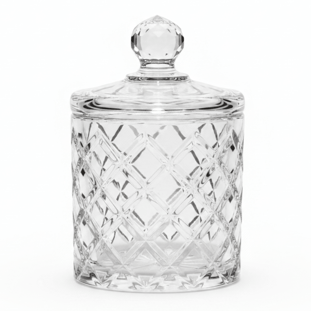 M.E.W Crystal Glass Candy Pot with Lid - 10.5×14.5 cm - Al Kabayel Discount CentreM.E.W Crystal Glass Candy Pot with Lid - 10.5×14.5 cmJars & Food SaversM.E.WAl Kabayel Discount Centre