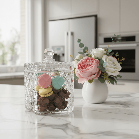 M.E.W Crystal Glass Candy Pot with Lid - 12×13.3 cm - Al Kabayel Discount CentreM.E.W Crystal Glass Candy Pot with Lid - 12×13.3 cmJars & Food SaversM.E.WAl Kabayel Discount Centre