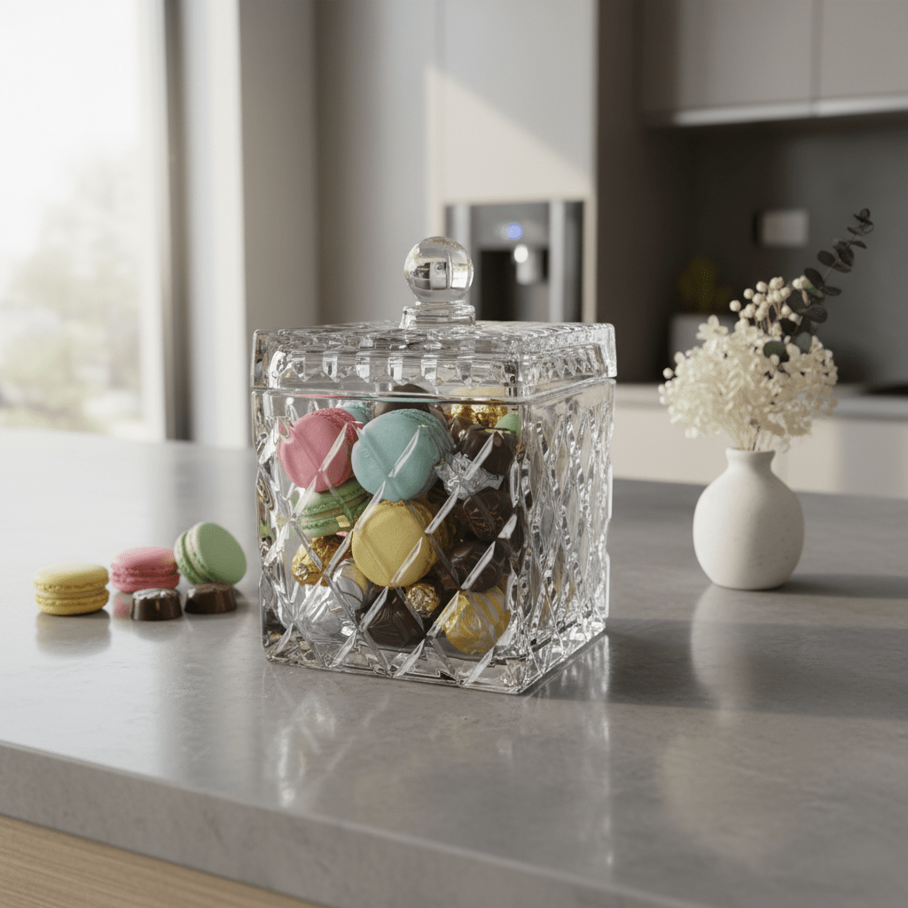 M.E.W Crystal Glass Candy Pot with Lid - 14×18.8 cm - Al Kabayel Discount CentreM.E.W Crystal Glass Candy Pot with Lid - 14×18.8 cmJars & Food SaversM.E.WAl Kabayel Discount Centre