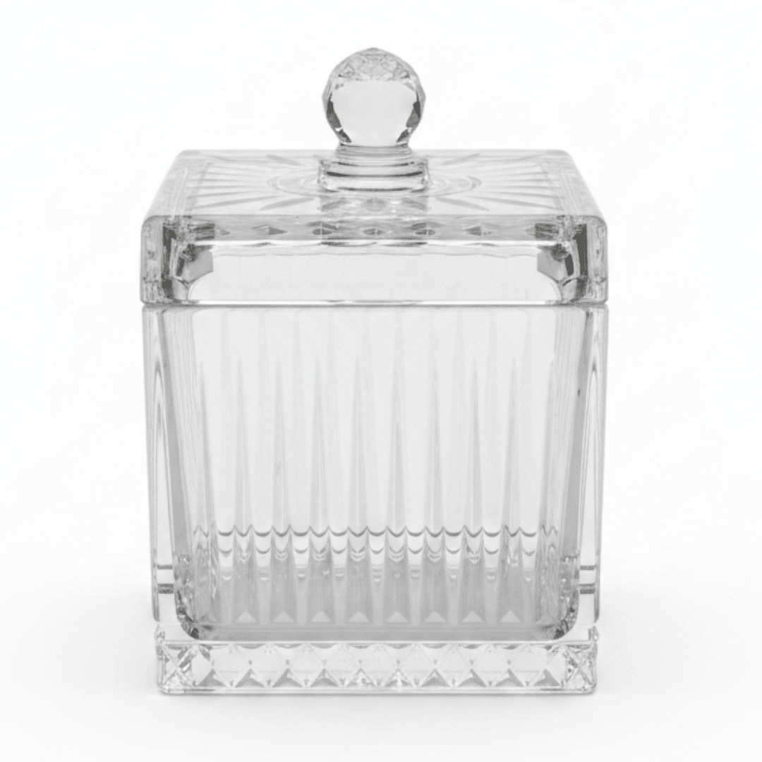 M.E.W Crystal Glass Square Candy Pot with Lid - 14×18.8 cm - Al Kabayel Discount CentreM.E.W Crystal Glass Square Candy Pot with Lid - 14×18.8 cmJars & Food SaversM.E.WAl Kabayel Discount Centre