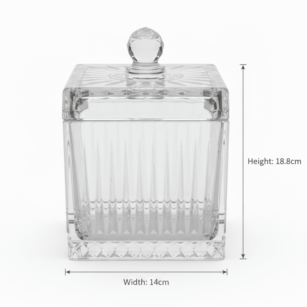 M.E.W Crystal Glass Square Candy Pot with Lid - 14×18.8 cm - Al Kabayel Discount CentreM.E.W Crystal Glass Square Candy Pot with Lid - 14×18.8 cmJars & Food SaversM.E.WAl Kabayel Discount Centre