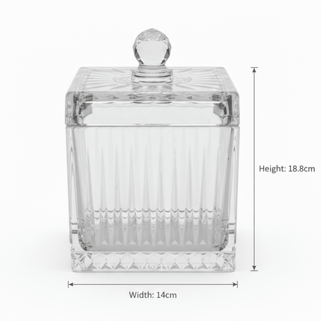 M.E.W Crystal Glass Square Candy Pot with Lid - 14×18.8 cm - Al Kabayel Discount CentreM.E.W Crystal Glass Square Candy Pot with Lid - 14×18.8 cmJars & Food SaversM.E.WAl Kabayel Discount Centre