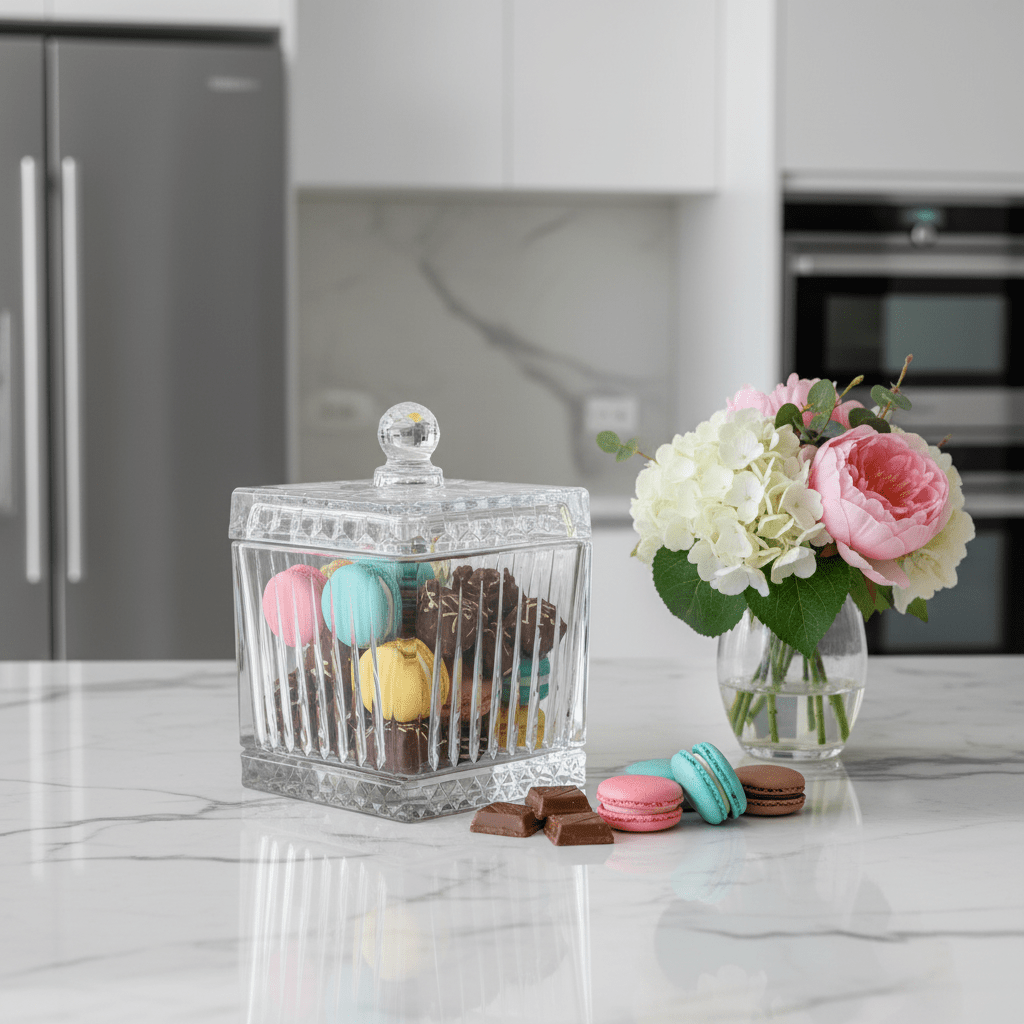 M.E.W Crystal Glass Square Candy Pot with Lid - 14×18.8 cm - Al Kabayel Discount CentreM.E.W Crystal Glass Square Candy Pot with Lid - 14×18.8 cmJars & Food SaversM.E.WAl Kabayel Discount Centre