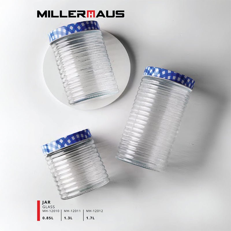 Millerhaus Ribbed Glass Storage Jar 1700Ml Glass with Metal Lid - Al Kabayel Discount CentreMillerhaus Ribbed Glass Storage Jar 1700Ml Glass with Metal LidJars & Food SaversNAUTILUSAl Kabayel Discount Centre