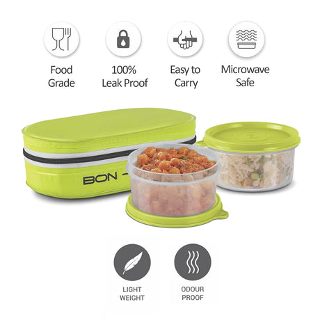 Milton Bon - Bon 2pc Round Plastic Lunch Box 300ml+300ml with Insulated Bag, Green - Al Kabayel Discount CentreMilton Bon - Bon 2pc Round Plastic Lunch Box 300ml+300ml with Insulated Bag, GreenFood ContainersMILTONAl Kabayel Discount Centre
