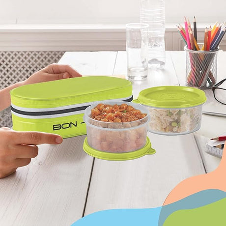 Milton Bon - Bon 2pc Round Plastic Lunch Box 300ml+300ml with Insulated Bag, Green - Al Kabayel Discount CentreMilton Bon - Bon 2pc Round Plastic Lunch Box 300ml+300ml with Insulated Bag, GreenFood ContainersMILTONAl Kabayel Discount Centre