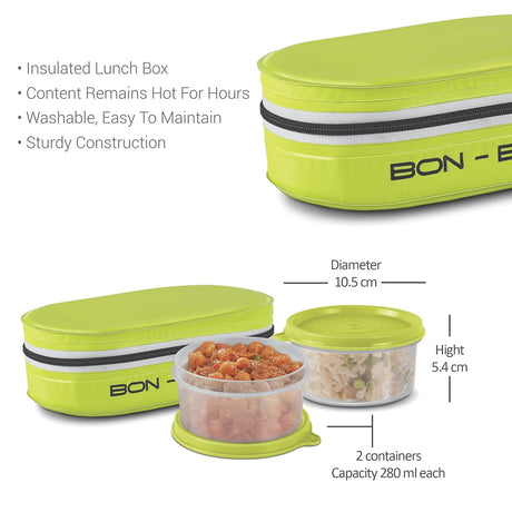 Milton Bon - Bon 2pc Round Plastic Lunch Box 300ml+300ml with Insulated Bag, Green - Al Kabayel Discount CentreMilton Bon - Bon 2pc Round Plastic Lunch Box 300ml+300ml with Insulated Bag, GreenFood ContainersMILTONAl Kabayel Discount Centre