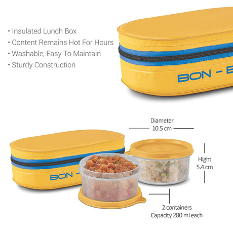 Milton Bon - Bon 2pc Round Plastic Lunch Box 300ml+300ml with Insulated Bag, Yellow - Al Kabayel Discount CentreMilton Bon - Bon 2pc Round Plastic Lunch Box 300ml+300ml with Insulated Bag, YellowFood ContainersMILTONAl Kabayel Discount Centre