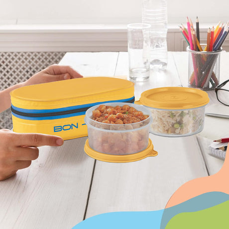 Milton Bon - Bon 2pc Round Plastic Lunch Box 300ml+300ml with Insulated Bag, Yellow - Al Kabayel Discount CentreMilton Bon - Bon 2pc Round Plastic Lunch Box 300ml+300ml with Insulated Bag, YellowFood ContainersMILTONAl Kabayel Discount Centre