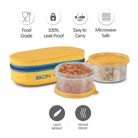 Milton Bon - Bon 2pc Round Plastic Lunch Box 300ml+300ml with Insulated Bag, Yellow - Al Kabayel Discount CentreMilton Bon - Bon 2pc Round Plastic Lunch Box 300ml+300ml with Insulated Bag, YellowFood ContainersMILTONAl Kabayel Discount Centre