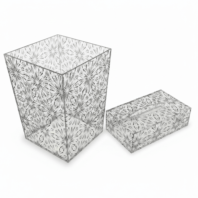 Modern Acrylic Dustbin with Black Design and Matching Tissue Box Set – Sleek Home Accessory – 24.5 × 20 cm & 22 × 12 cm - Al Kabayel Discount CentreModern Acrylic Dustbin with Black Design and Matching Tissue Box Set – Sleek Home Accessory – 24.5 × 20 cm & 22 × 12 cmOrganizers & AccessoriesAKDCAl Kabayel Discount Centre