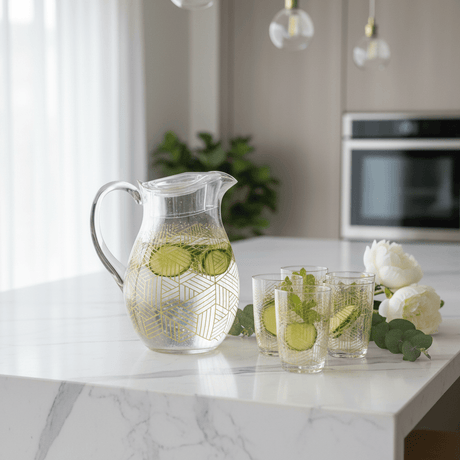 Modern Elegance Clear Acrylic Water Jug with Premium Gold Line Art Design – 22 cm - Al Kabayel Discount CentreModern Elegance Clear Acrylic Water Jug with Premium Gold Line Art Design – 22 cmJugsAKDCAl Kabayel Discount Centre