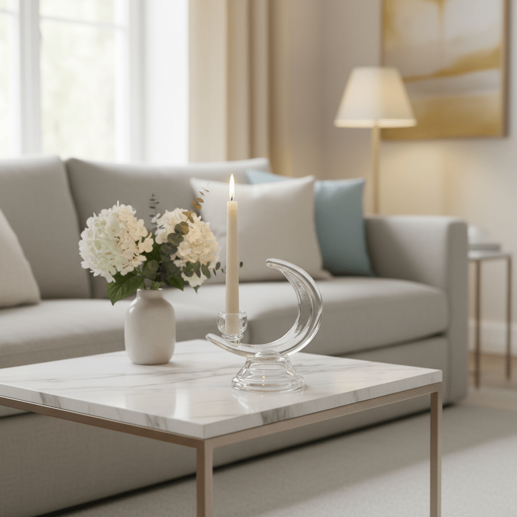 Modern Half Moon Shape Glass Candle Holder for Elegant Living Room Decoration – 17cm - Al Kabayel Discount CentreModern Half Moon Shape Glass Candle Holder for Elegant Living Room Decoration – 17cmHome Décor AccentsAKDCAl Kabayel Discount Centre