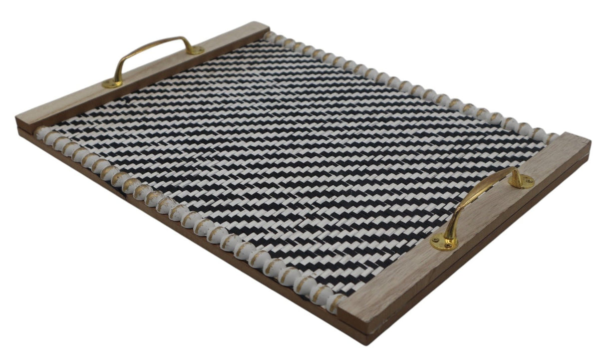 Modern Rectangular Wooden Tray with Striking Black & White Artistic Design – Ideal for Serving or Home Décor, 38×28×2 cm - Al Kabayel Discount CentreModern Rectangular Wooden Tray with Striking Black & White Artistic Design – Ideal for Serving or Home Décor, 38×28×2 cmServing TraysAKDCAl Kabayel Discount Centre