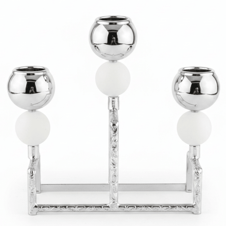 Modern Silver & White Metal 3 - Way Candle Holder Stand for Dining and Living Room Décor – 15cm - Al Kabayel Discount CentreModern Silver & White Metal 3 - Way Candle Holder Stand for Dining and Living Room Décor – 15cmHome Décor AccentsAKDCAl Kabayel Discount Centre