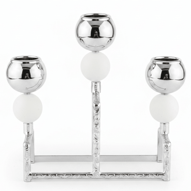 Modern Silver & White Metal 3 - Way Candle Holder Stand for Dining and Living Room Décor – 15cm - Al Kabayel Discount CentreModern Silver & White Metal 3 - Way Candle Holder Stand for Dining and Living Room Décor – 15cmHome Décor AccentsAKDCAl Kabayel Discount Centre