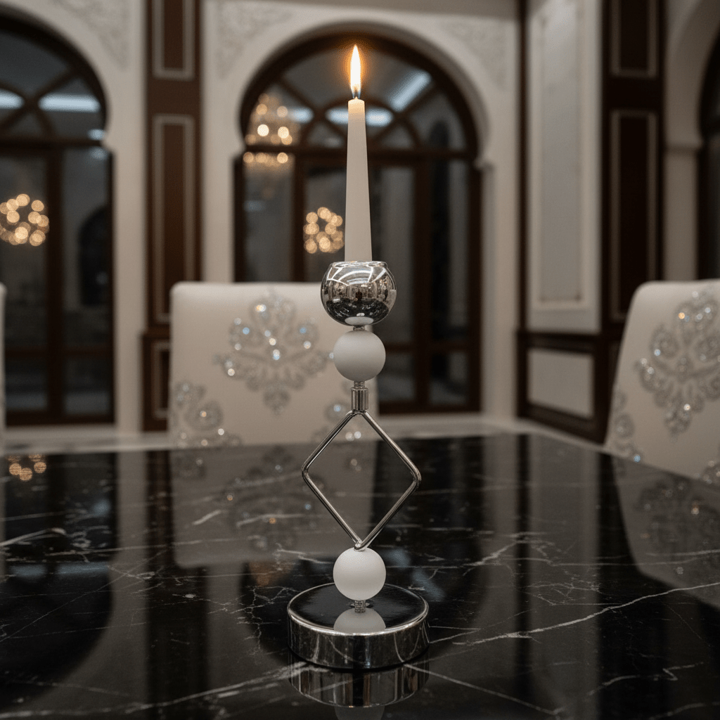 Modern Silver & White Metal Candle Holder for Elegant Home Styling – 21cm - Al Kabayel Discount CentreModern Silver & White Metal Candle Holder for Elegant Home Styling – 21cmHome Décor AccentsAKDCAl Kabayel Discount Centre