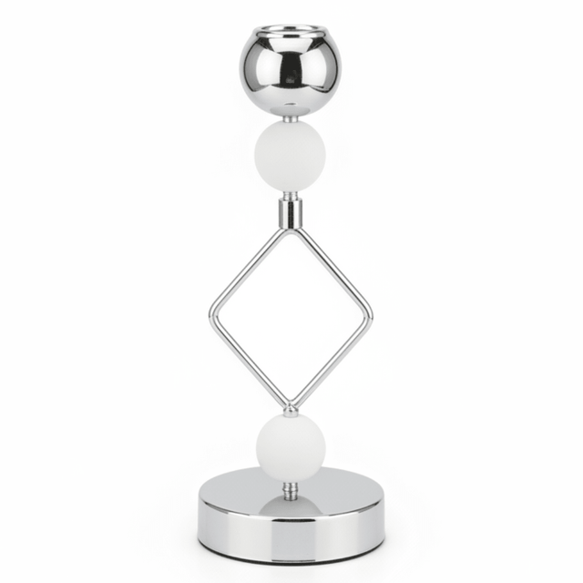 Modern Silver & White Metal Candle Holder for Elegant Home Styling – 21cm - Al Kabayel Discount CentreModern Silver & White Metal Candle Holder for Elegant Home Styling – 21cmHome Décor AccentsAKDCAl Kabayel Discount Centre