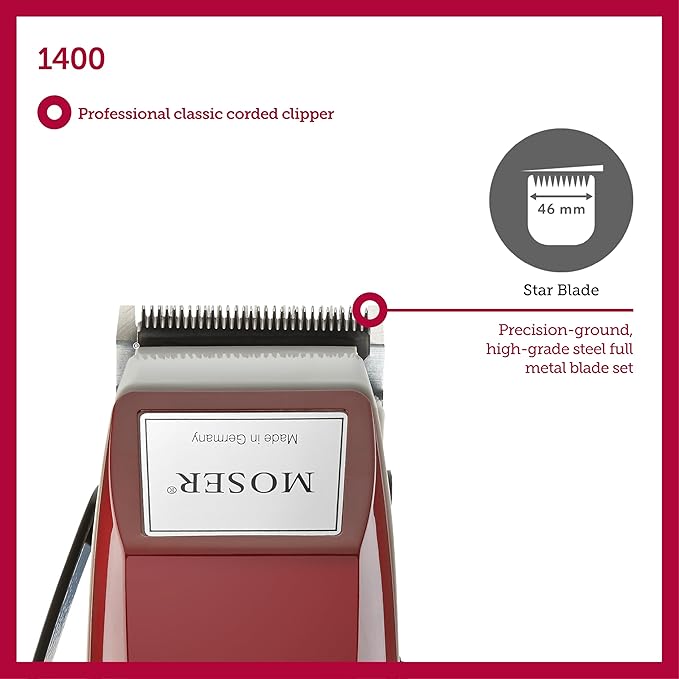MOSER Professional Corded Hair Clipper for Men Type - 1400, Cutting Length Adjustor with 6 Preset positions - Al Kabayel Discount CentreMOSER Professional Corded Hair Clipper for Men Type - 1400, Cutting Length Adjustor with 6 Preset positionsPersonal Care & Styling ToolsMOSERAl Kabayel Discount Centre