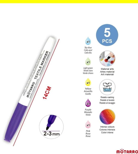 Motarro Textile Marker 5Pcs - Al Kabayel Discount CentreMotarro Textile Marker 5PcsColor PencilsMOTARROAl Kabayel Discount Centre
