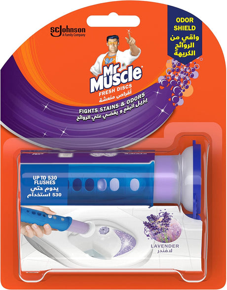 Mr Muscle Toilet Cleaning Gel Discs, Lavender Fresh, Prevents Stains & Limescale, Lasts up to 530 Flushes, 38g - Al Kabayel Discount CentreMr Muscle Toilet Cleaning Gel Discs, Lavender Fresh, Prevents Stains & Limescale, Lasts up to 530 Flushes, 38gHousehold CleaningMR MUSCLEAl Kabayel Discount Centre