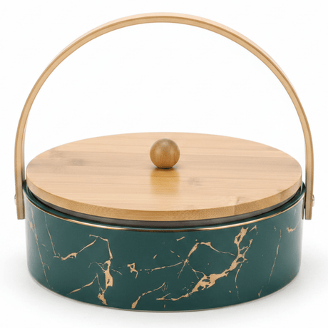 Multi - Color Ceramic Serving Tray with Wooden Handle and Lid – Versatile Serving Platter (23 cm) - Al Kabayel Discount CentreMulti - Color Ceramic Serving Tray with Wooden Handle and Lid – Versatile Serving Platter (23 cm)Serving TraysAKDCAl Kabayel Discount Centre