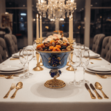 Murano Blue & Gold Decorative Metal Footed Glass Fruit Bowl with Porcelain Floral Design for Luxury Serving – 27 × 27.5 cm - Al Kabayel Discount CentreMurano Blue & Gold Decorative Metal Footed Glass Fruit Bowl with Porcelain Floral Design for Luxury Serving – 27 × 27.5 cmBowlsMURANOAl Kabayel Discount Centre