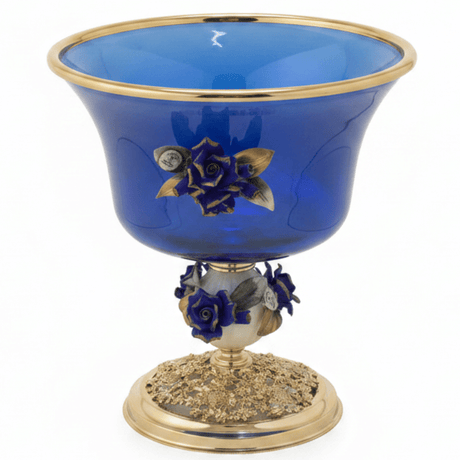 Murano Blue & Gold Decorative Metal Footed Glass Fruit Bowl with Porcelain Floral Design for Luxury Serving – 27 × 27.5 cm - Al Kabayel Discount CentreMurano Blue & Gold Decorative Metal Footed Glass Fruit Bowl with Porcelain Floral Design for Luxury Serving – 27 × 27.5 cmBowlsMURANOAl Kabayel Discount Centre