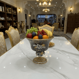Murano Large Black & Gold Metal Footed Glass Fruit Bowl with Decorative Floral Design for Centerpiece Display – 27 × 27.5 cm - Al Kabayel Discount CentreMurano Large Black & Gold Metal Footed Glass Fruit Bowl with Decorative Floral Design for Centerpiece Display – 27 × 27.5 cmBowlsMURANOAl Kabayel Discount Centre