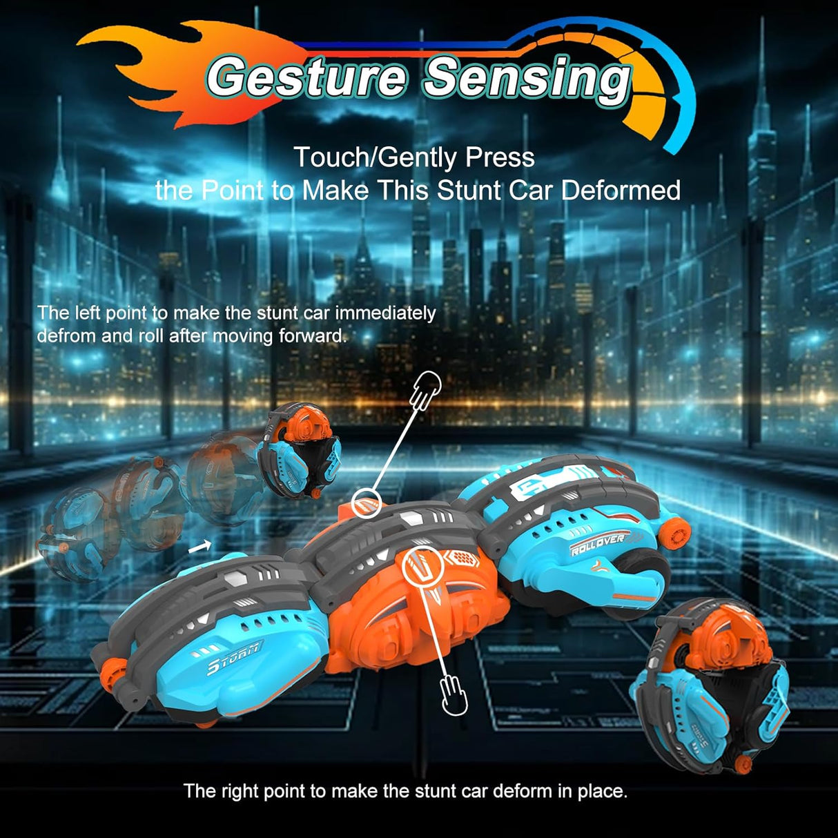 My Toys R/C Stunt Deformation Car, Sprint - Variant - Roll, 2.4GHz Remote Control, 3 Control Modes(Guesture Sensing, R/C, Watch R/C), Blue/Orange - Al Kabayel Discount CentreMy Toys R/C Stunt Deformation Car, Sprint - Variant - Roll, 2.4GHz Remote Control, 3 Control Modes(Guesture Sensing, R/C, Watch R/C), Blue/OrangeRemote Control toysMY TOYSAl Kabayel Discount Centre