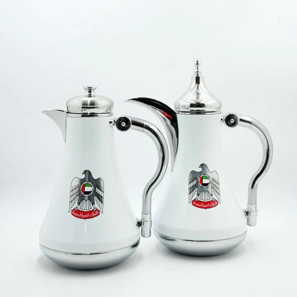 Mydot Deluxe 2 - Piece Vacuum Flask Set (1L + 1L) – Elegant White with Premium Silver UAE Emblem Design - Al Kabayel Discount CentreMydot Deluxe 2 - Piece Vacuum Flask Set (1L + 1L) – Elegant White with Premium Silver UAE Emblem DesignThermosMYDOTAl Kabayel Discount Centre