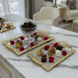 Najib 2-Piece Gold-Bordered Silver Serving Tray Set | Arabic Floral Engraving | 35×25cm & 43×28cm - Al Kabayel Discount CentreNajib 2-Piece Gold-Bordered Silver Serving Tray Set | Arabic Floral Engraving | 35×25cm & 43×28cmServing TraysNAJIBAl Kabayel Discount Centre