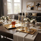 Najib 2 - Piece Rectangular Gold Stainless Steel Serving Tray Set with Golden Handles, Elegant Decorative Serving Platters for Food Tea Coffee & Drinks – 34 x 24 cm, 40 x 28 cm - Al Kabayel Discount CentreNajib 2 - Piece Rectangular Gold Stainless Steel Serving Tray Set with Golden Handles, Elegant Decorative Serving Platters for Food Tea Coffee & Drinks – 34 x 24 cm, 40 x 28 cmServing TraysNajibAl Kabayel Discount Centre