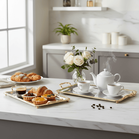 Najib 2 - Piece Rectangular Silver Stainless Steel Serving Tray Set with Golden Handles, Decorative Food Tea & Beverage Serving Platters for Home Kitchen & Dining – 35 x 24 cm, 42 x 28 cm - Al Kabayel Discount CentreNajib 2 - Piece Rectangular Silver Stainless Steel Serving Tray Set with Golden Handles, Decorative Food Tea & Beverage Serving Platters for Home Kitchen & Dining – 35 x 24 cm, 42 x 28 cmServing TraysNajibAl Kabayel Discount Centre