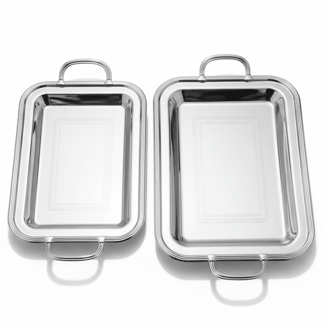 Najib 2 - Piece Rectangular Silver Stainless Steel Serving Tray Set with Golden Handles, Durable Multipurpose Serving Platters for Home Kitchen & Dining – 36 x 26 cm, 43 x 30 cm - Al Kabayel Discount CentreNajib 2 - Piece Rectangular Silver Stainless Steel Serving Tray Set with Golden Handles, Durable Multipurpose Serving Platters for Home Kitchen & Dining – 36 x 26 cm, 43 x 30 cmServing TraysNajibAl Kabayel Discount Centre