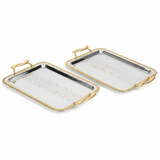Najib 2 - Piece Silver Rectangular Stainless Steel Serving Tray Set with Stylish Golden Handles, Multipurpose Serving Platters for Food Drinks Tea & Coffee – 33 x 24 cm, 40 x 28 cm - Al Kabayel Discount CentreNajib 2 - Piece Silver Rectangular Stainless Steel Serving Tray Set with Stylish Golden Handles, Multipurpose Serving Platters for Food Drinks Tea & Coffee – 33 x 24 cm, 40 x 28 cmServing TraysNajibAl Kabayel Discount Centre
