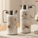 Najib Classic Floral Series 2 - Piece Vacuum Flask Set (0.8 Liter / 1 Liter) – Durable Insulated Flasks in White with Silver Trim and Subtle White Floral Pattern – Design 3 - Al Kabayel Discount CentreNajib Classic Floral Series 2 - Piece Vacuum Flask Set (0.8 Liter / 1 Liter) – Durable Insulated Flasks in White with Silver Trim and Subtle White Floral Pattern – Design 3NAJIBAl Kabayel Discount Centre