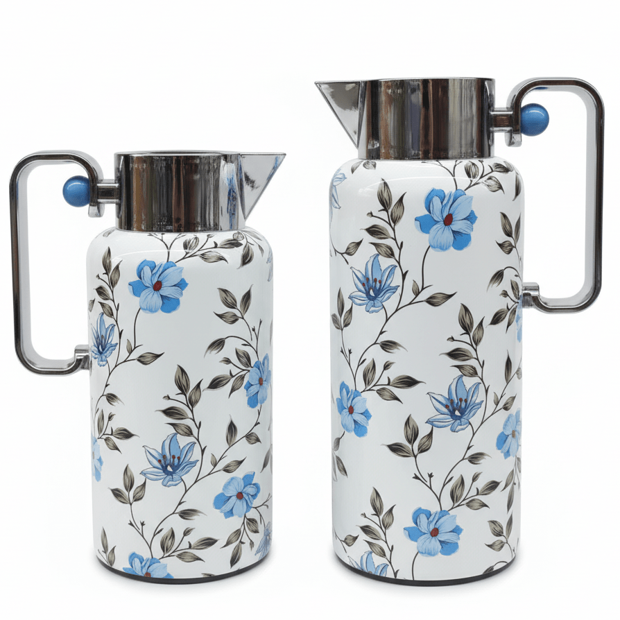 Najib Elegant Blue Floral Insulated Vacuum Flask Duo (0.8L & 1L) – White and Silver Body with Sophisticated Blue Flower Pattern, Long - Lasting Temperature Retention – Design 5 - Al Kabayel Discount CentreNajib Elegant Blue Floral Insulated Vacuum Flask Duo (0.8L & 1L) – White and Silver Body with Sophisticated Blue Flower Pattern, Long - Lasting Temperature Retention – Design 5NAJIBAl Kabayel Discount Centre