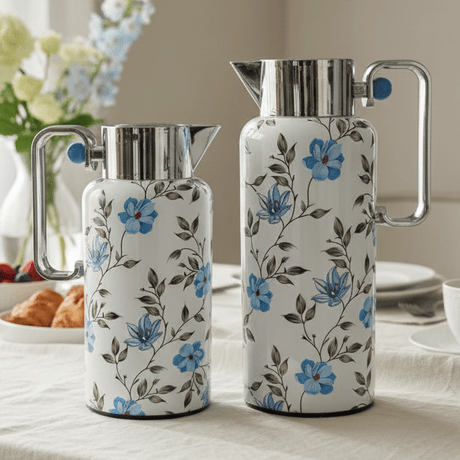 Najib Elegant Blue Floral Insulated Vacuum Flask Duo (0.8L & 1L) – White and Silver Body with Sophisticated Blue Flower Pattern, Long - Lasting Temperature Retention – Design 5 - Al Kabayel Discount CentreNajib Elegant Blue Floral Insulated Vacuum Flask Duo (0.8L & 1L) – White and Silver Body with Sophisticated Blue Flower Pattern, Long - Lasting Temperature Retention – Design 5NAJIBAl Kabayel Discount Centre