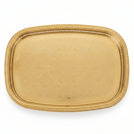 Najib Large Rectangular Gold Stainless Steel Serving Tray, Elegant Decorative Food & Drink Serving Platter for Home Kitchen Dining Table Parties & Events – 55 x 40 cm - Al Kabayel Discount CentreNajib Large Rectangular Gold Stainless Steel Serving Tray, Elegant Decorative Food & Drink Serving Platter for Home Kitchen Dining Table Parties & Events – 55 x 40 cmServing TraysNajibAl Kabayel Discount Centre